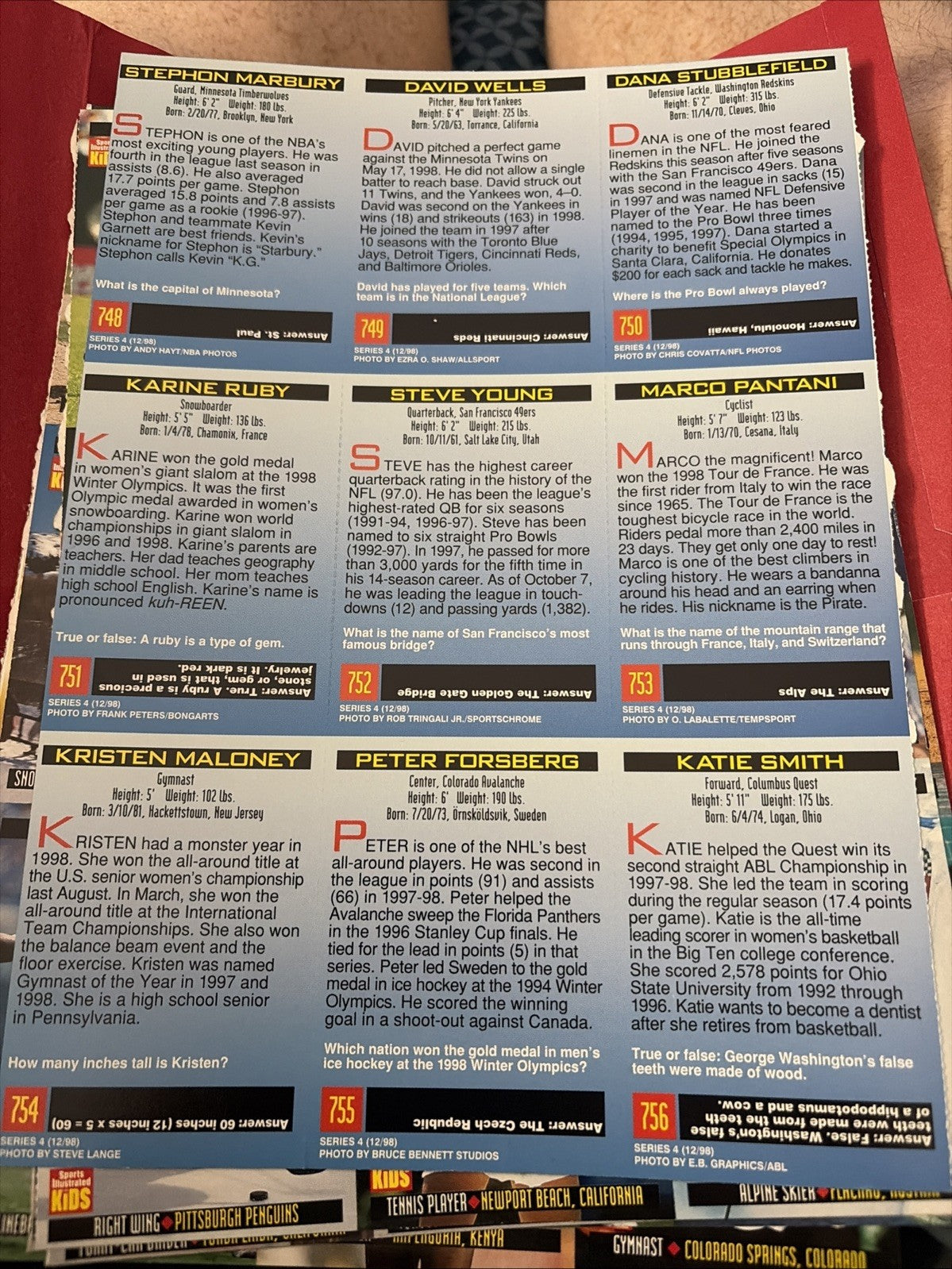 Steve Young RC KRISTEN MALONEY 2000 SPORTS ILLUSTRATED FOR KIDS SI UNCUT SHEET