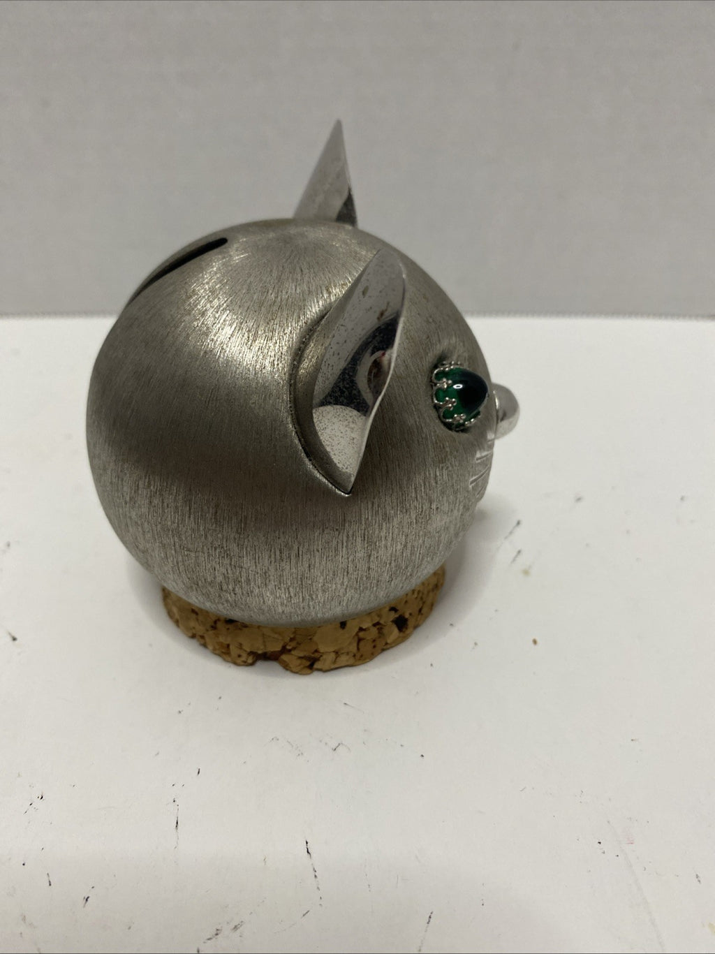 Vintage Napier Whisker Kitten Silver tone Bank Green Cabochon Eyes Cat Rare