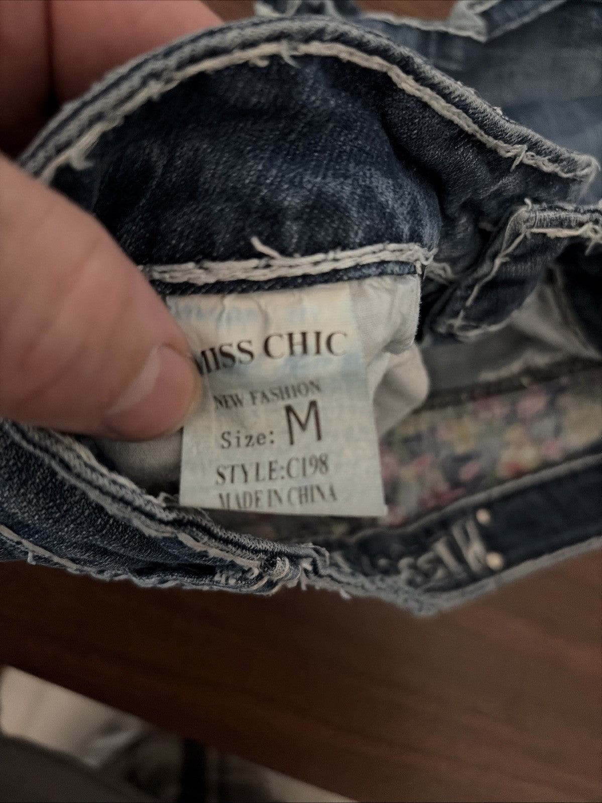 Miss Chic Denim Jean SHORTS, Size M Style C198, Rhinestones Gems BLING