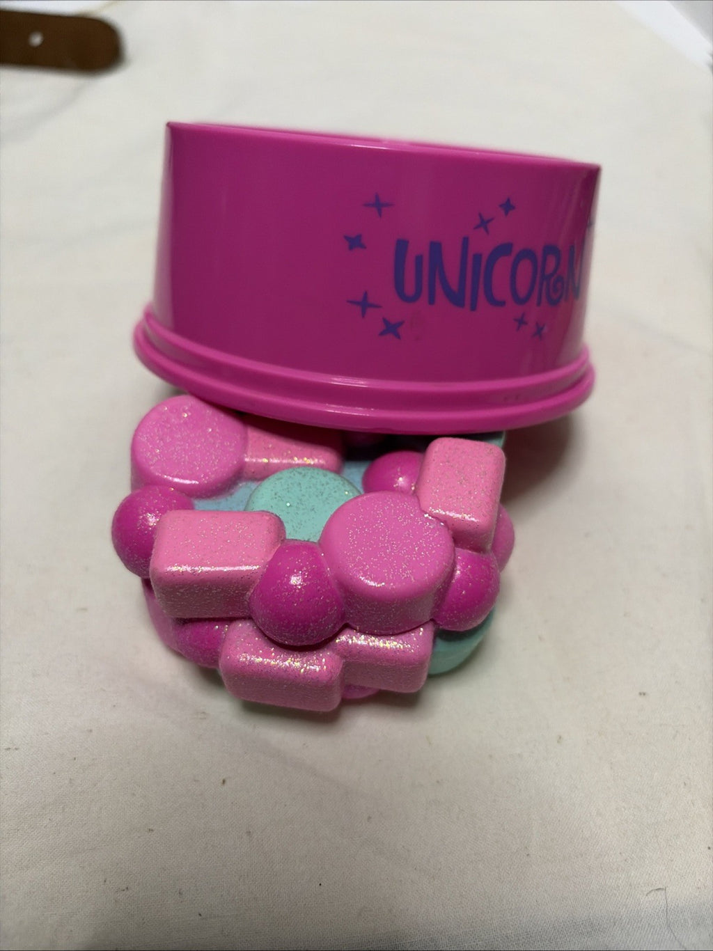 Build A Bear Unicorn Food Bowl + Food Toy Pink Purple Blue WITH Sparkling FOOD