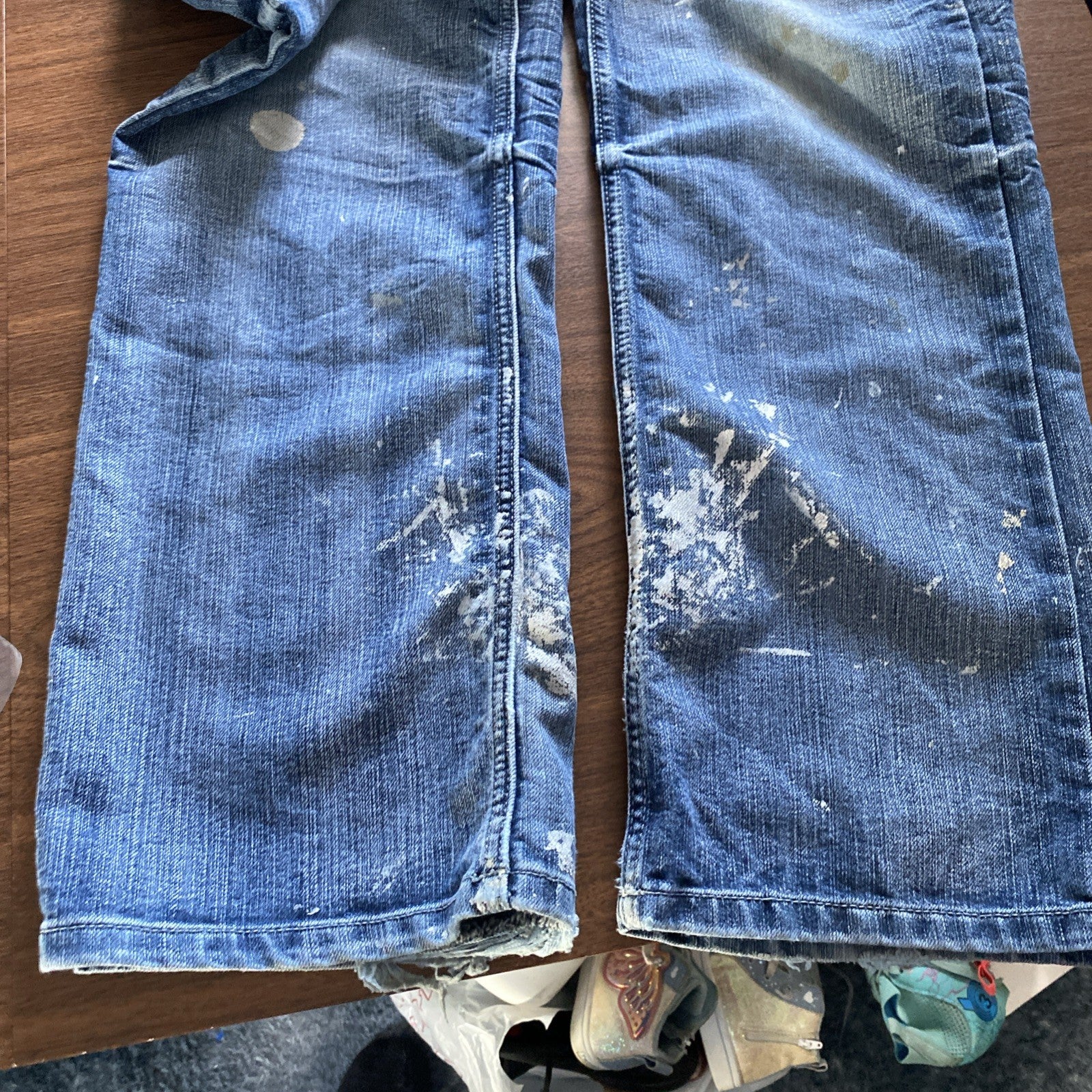 Helix Ladies Loose Straight Fit Jeans 30/32 Distressed Paint Jeans
