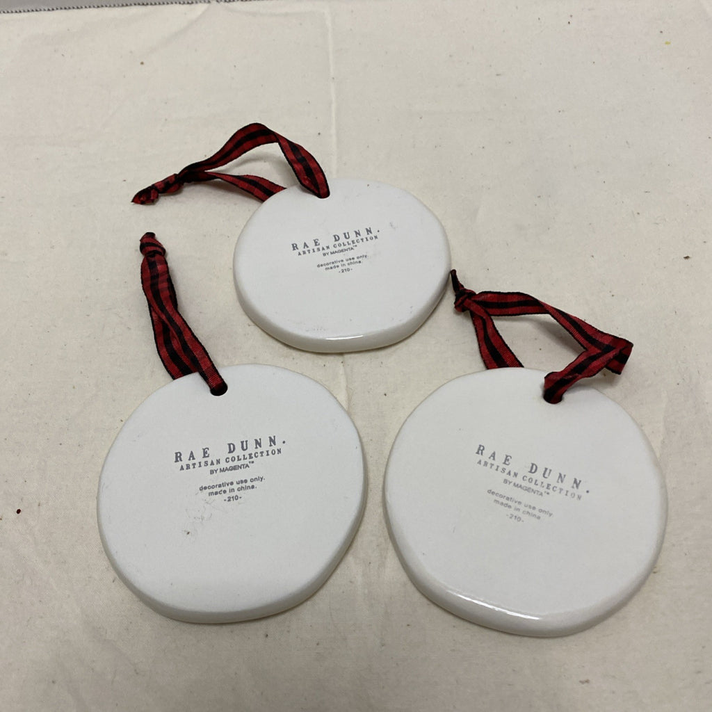 Rae Dunn Set of 3 Christmas Ornaments “ joy peace love” White  3” Diameter Boxed