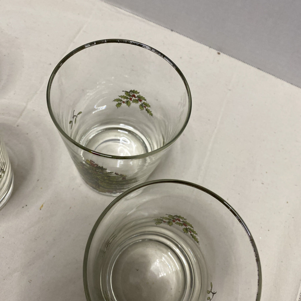 Spode Christmas Tree Double Old Fashioned Rocks Glass Gold Trim Lot of 4