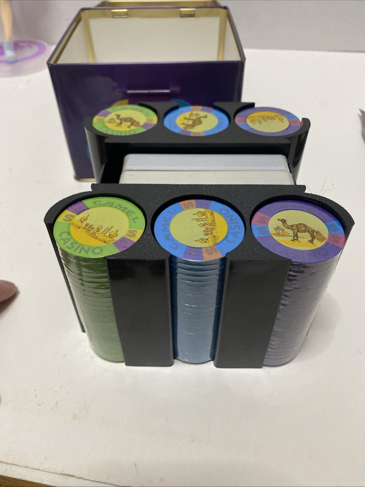 Joe Camel Casino Poker Set Original Tin Box, Both Cards/Chips Still In Wrap Rare