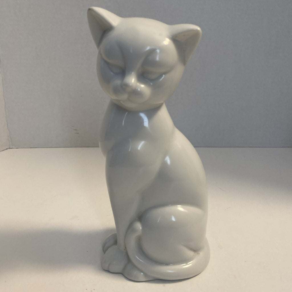 White Ceramic Sitting Cat 8” Tall Kitty Figurine Cat Decor Collectible Feline