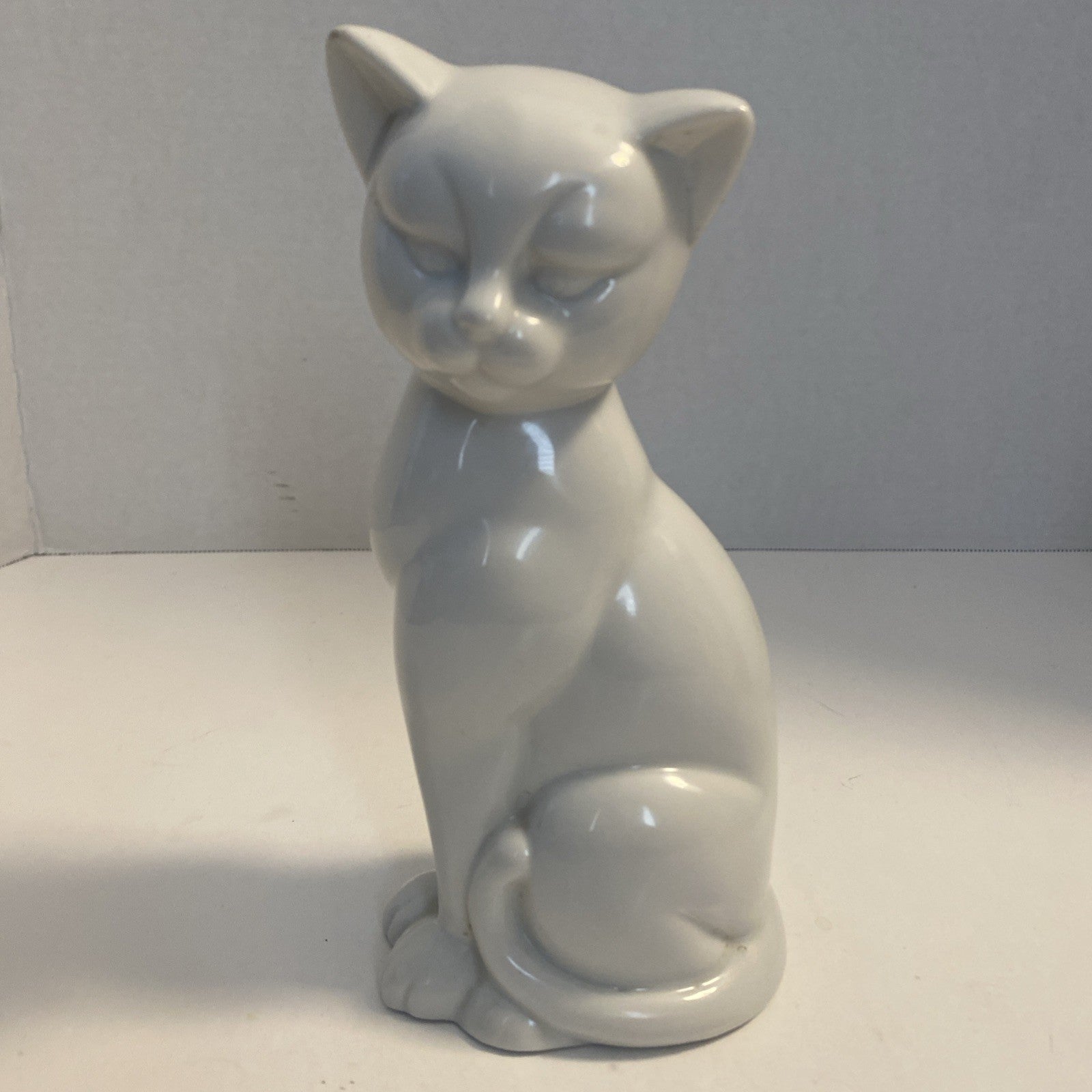 White Ceramic Sitting Cat 8” Tall Kitty Figurine Cat Decor Collectible Feline
