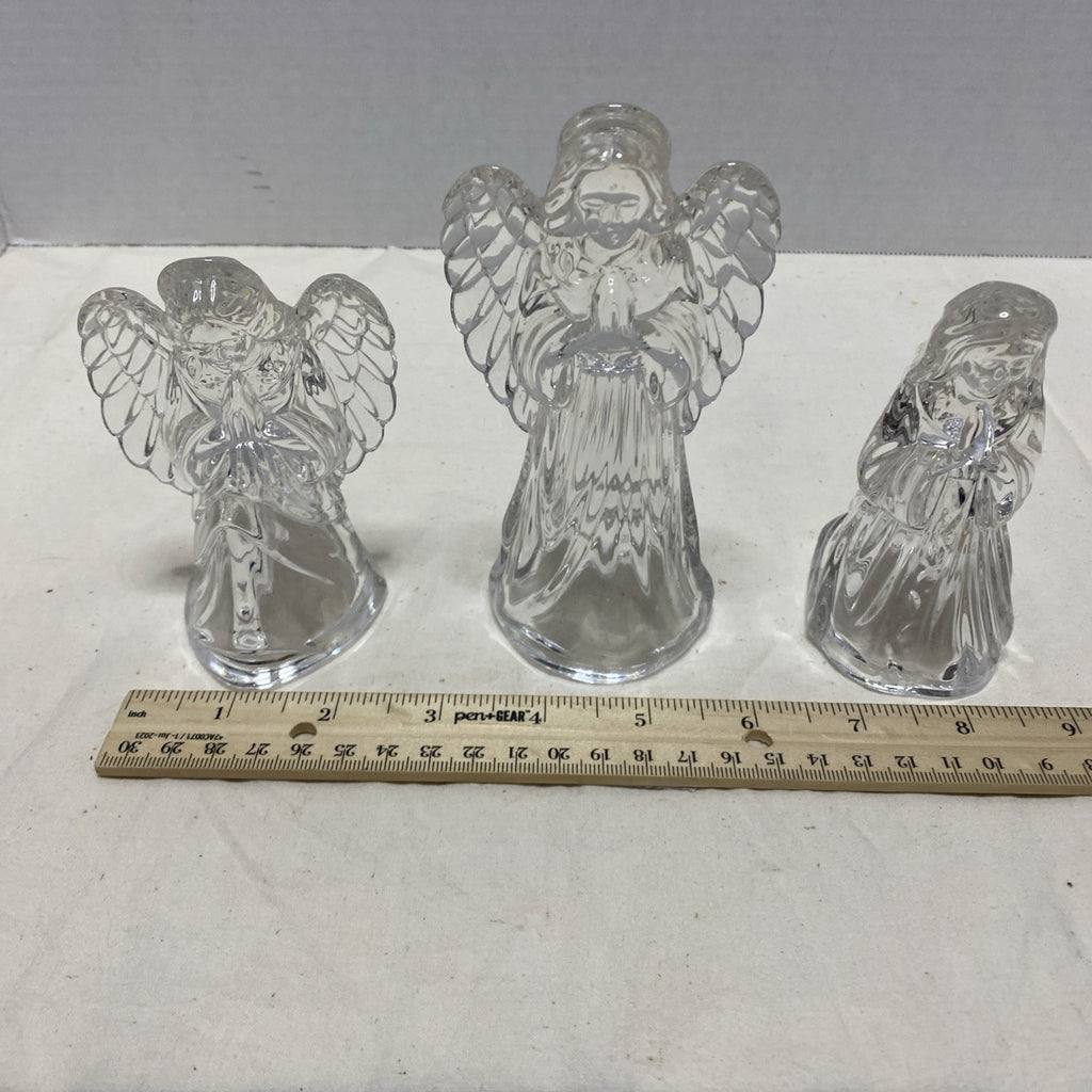 Princess House Nativity Set Lead Crystal Lot 3 Vintage Glass Standing Angel Pray