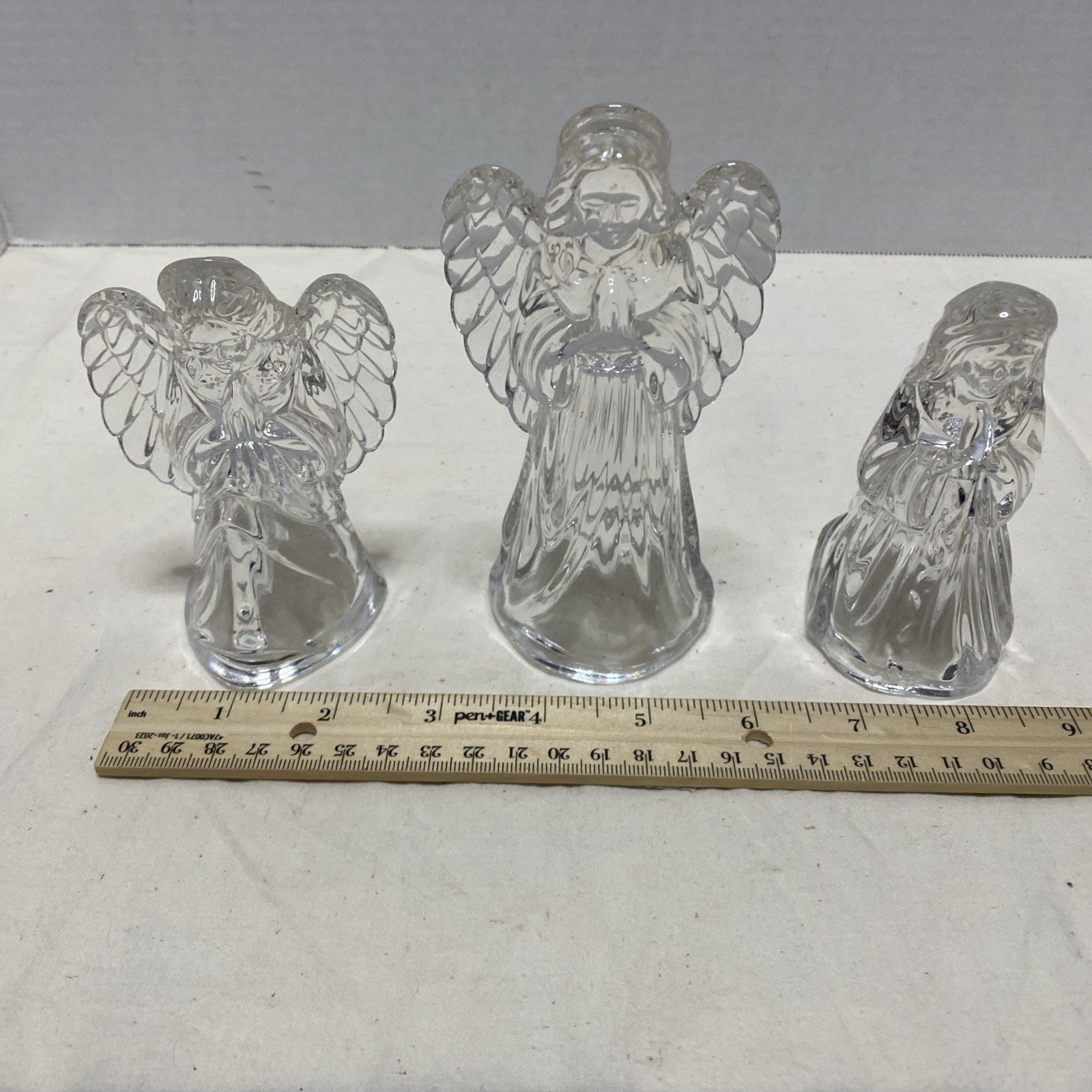 Princess House Nativity Set Lead Crystal Lot 3 Vintage Glass Standing Angel Pray