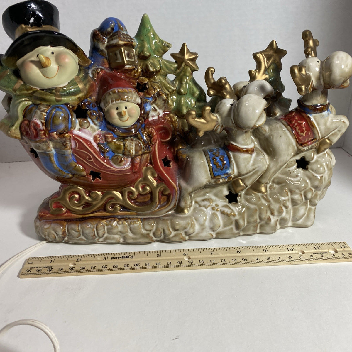 Kirklands Potter's Garden Snowman Sleigh Night Light Featuring Reindeer