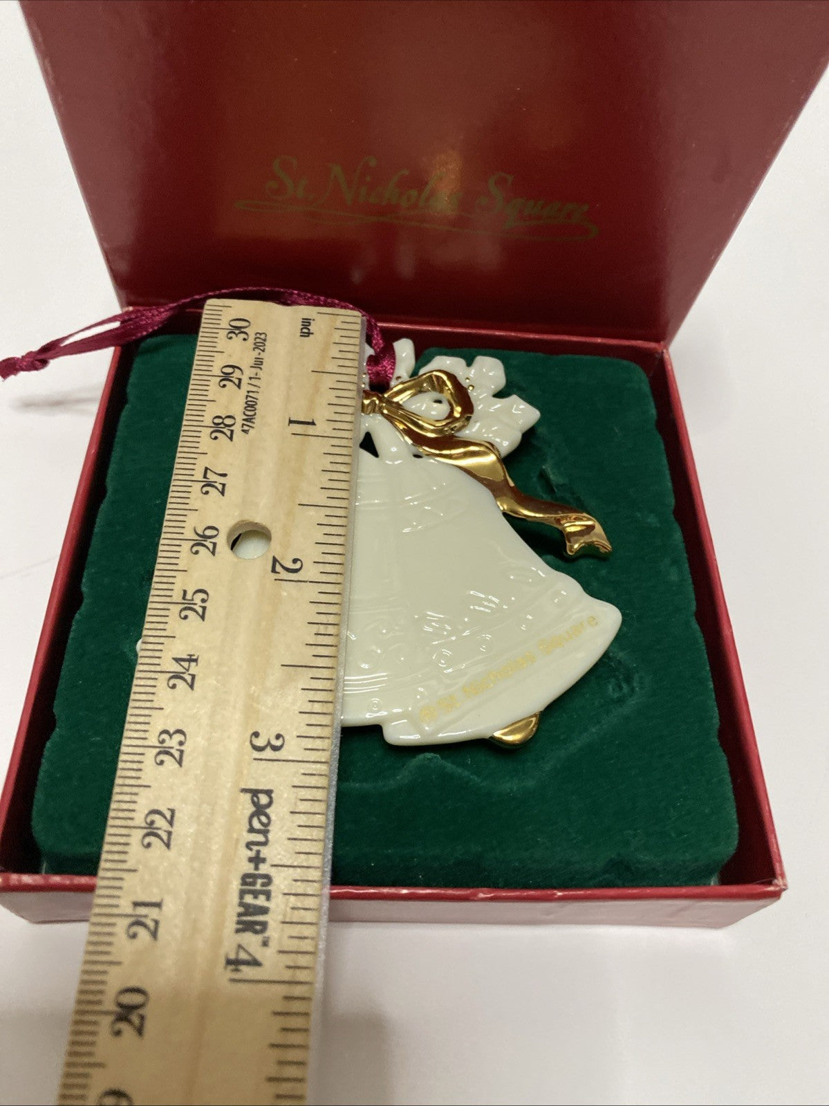 St. Nicholas Square Vintage Christmas Bell Ornament, White