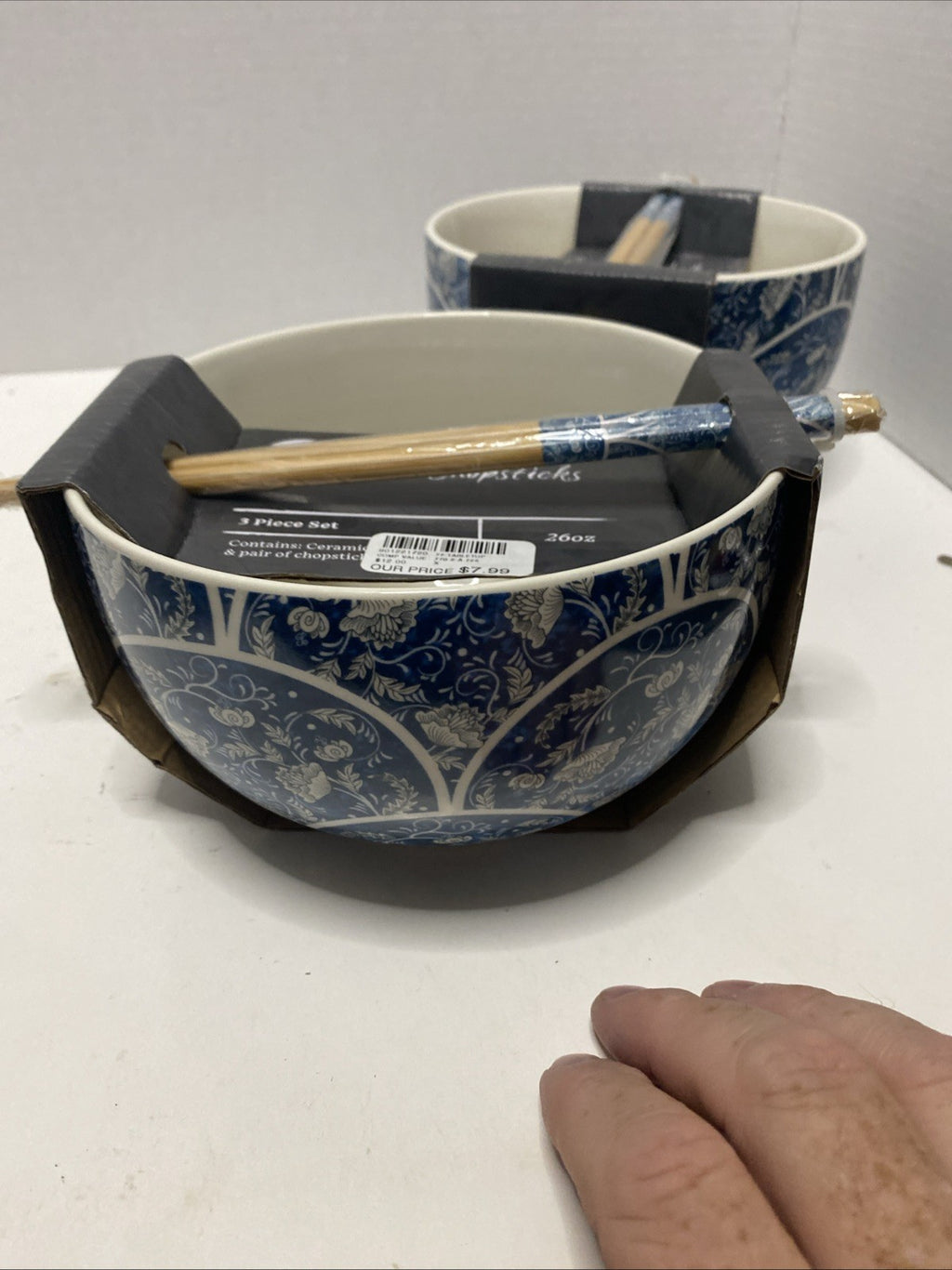 Core Kitchen Ramen Noodle Ceramic Bowl Blue Abstract Design 26oz Set Of 2