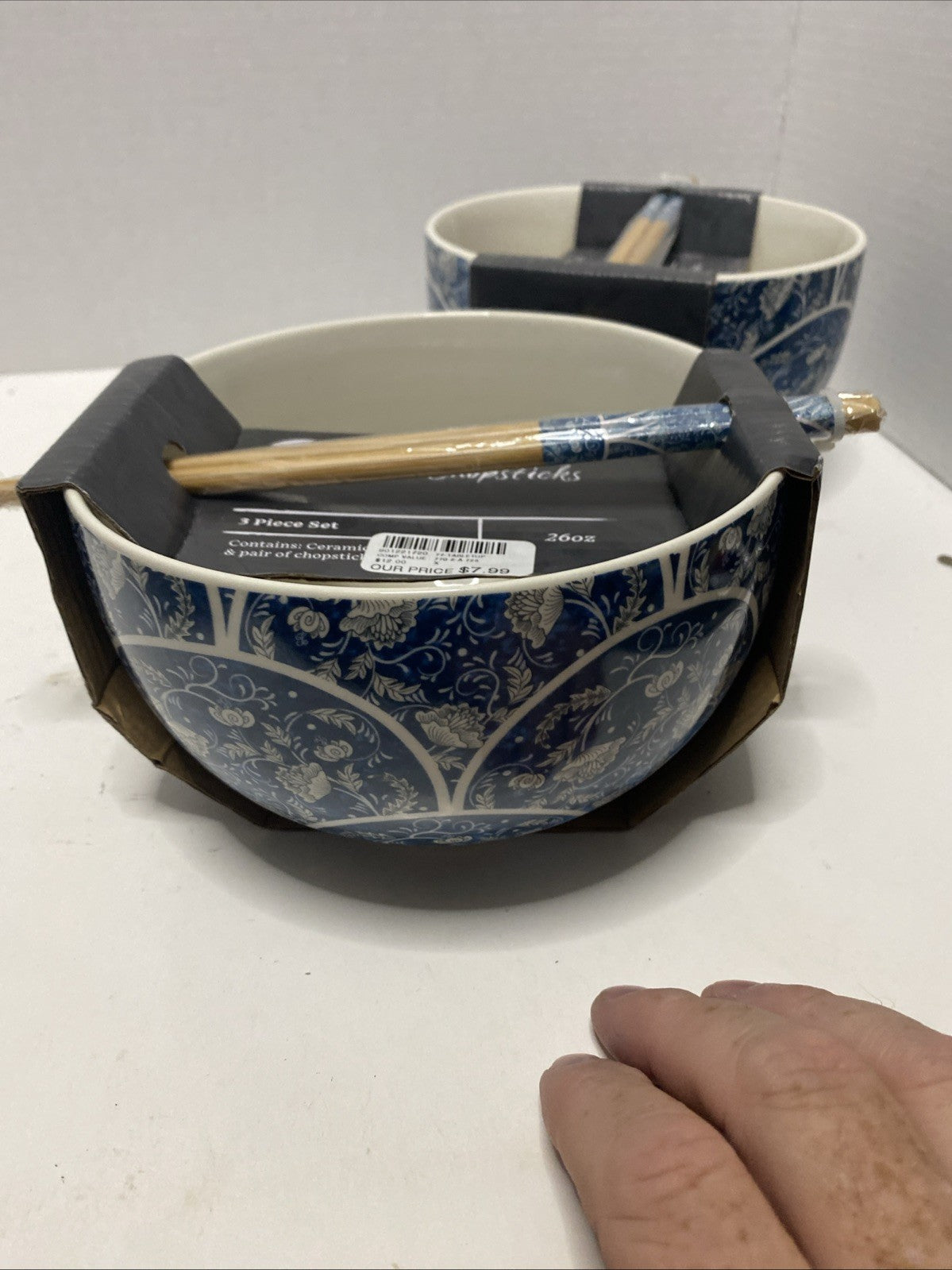 Core Kitchen Ramen Noodle Ceramic Bowl Blue Abstract Design 26oz Set Of 2