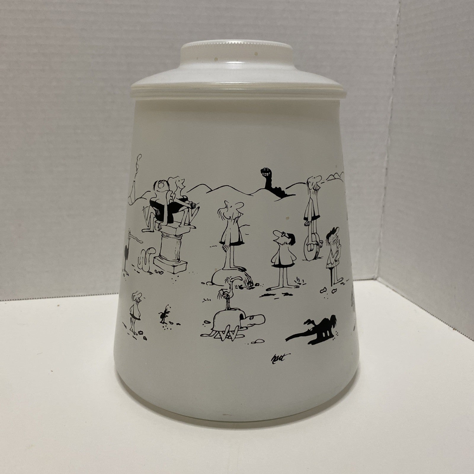 Bartlett Collins Cookie Jar White Glass with Lid BC Comics Grog Johnny Hart