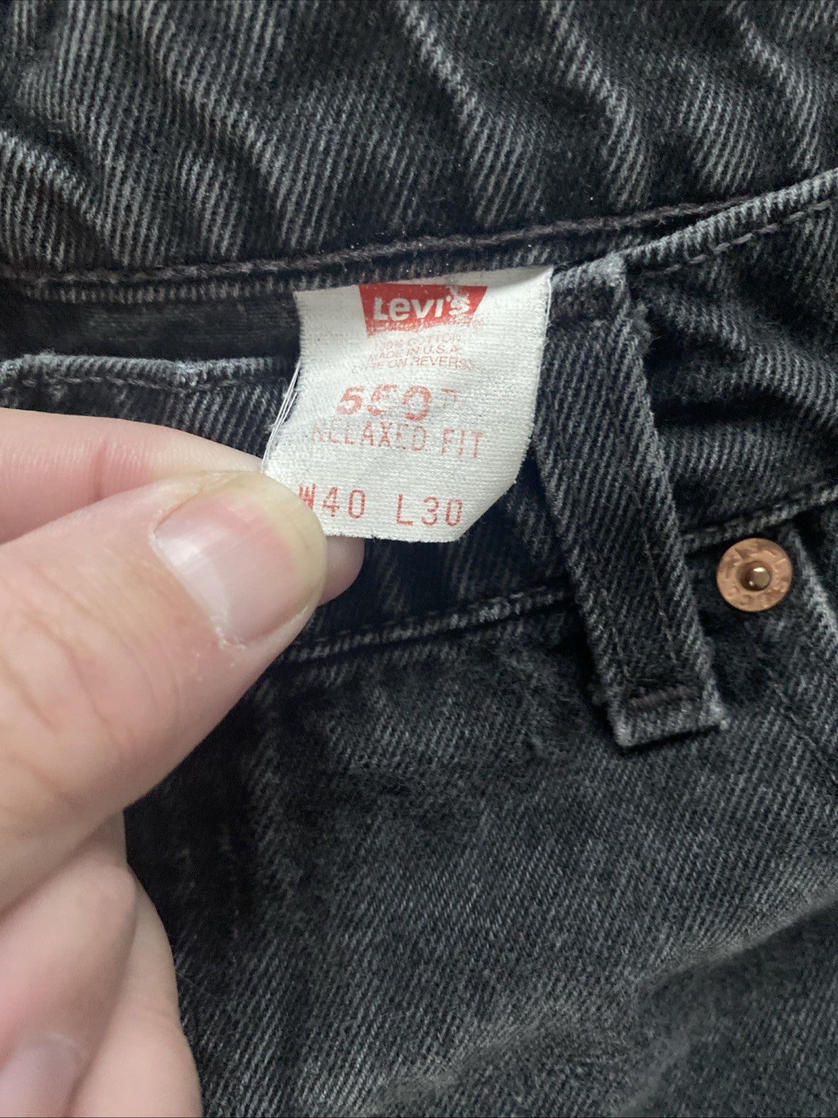 Levis 550 Mens Jeans Size 40x30 Relaxed Fit Black 100% Cotton Thick Material