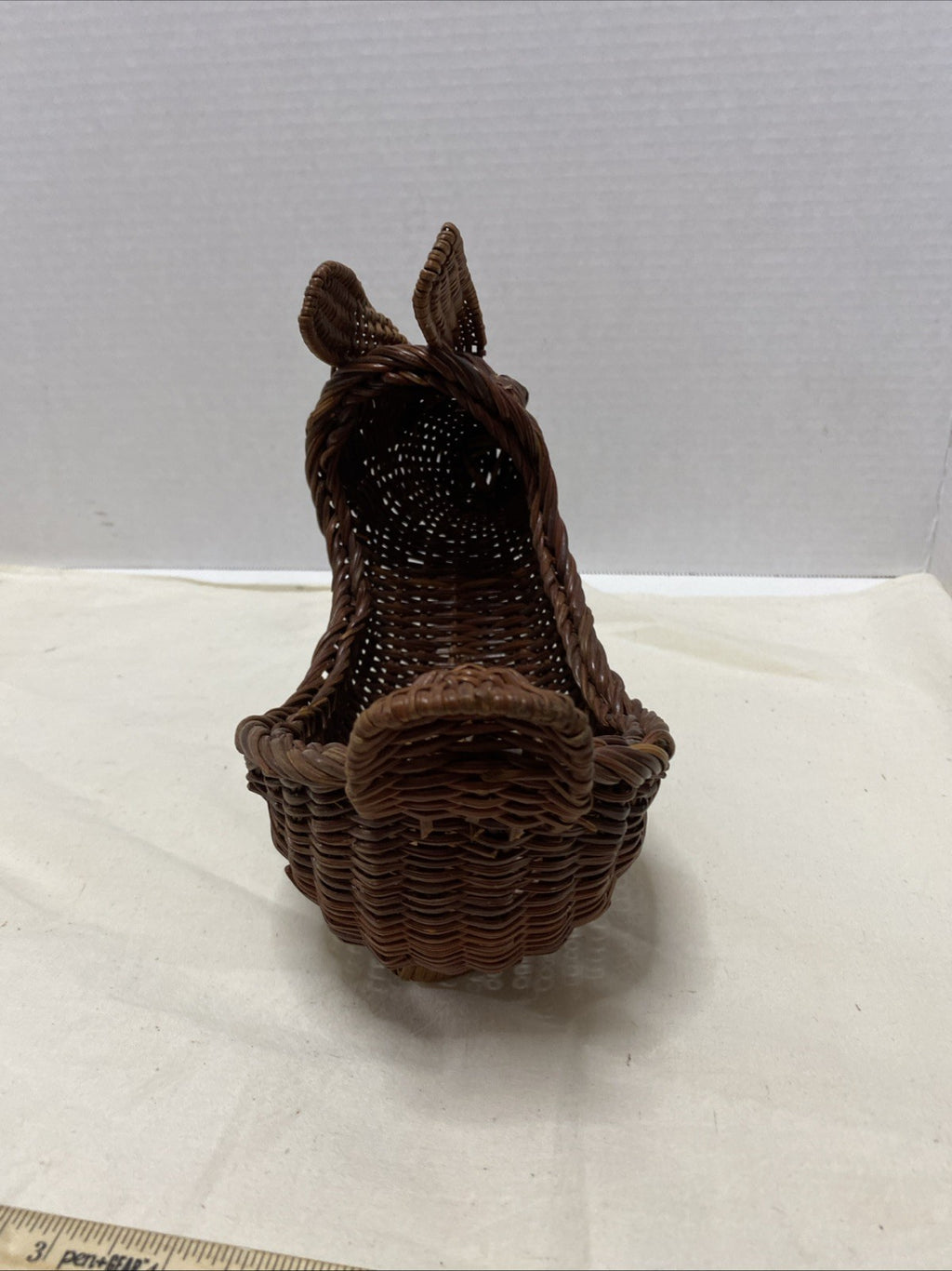 Bunny Rabbit Dark Brown Wicker Bread Basket Centerpiece