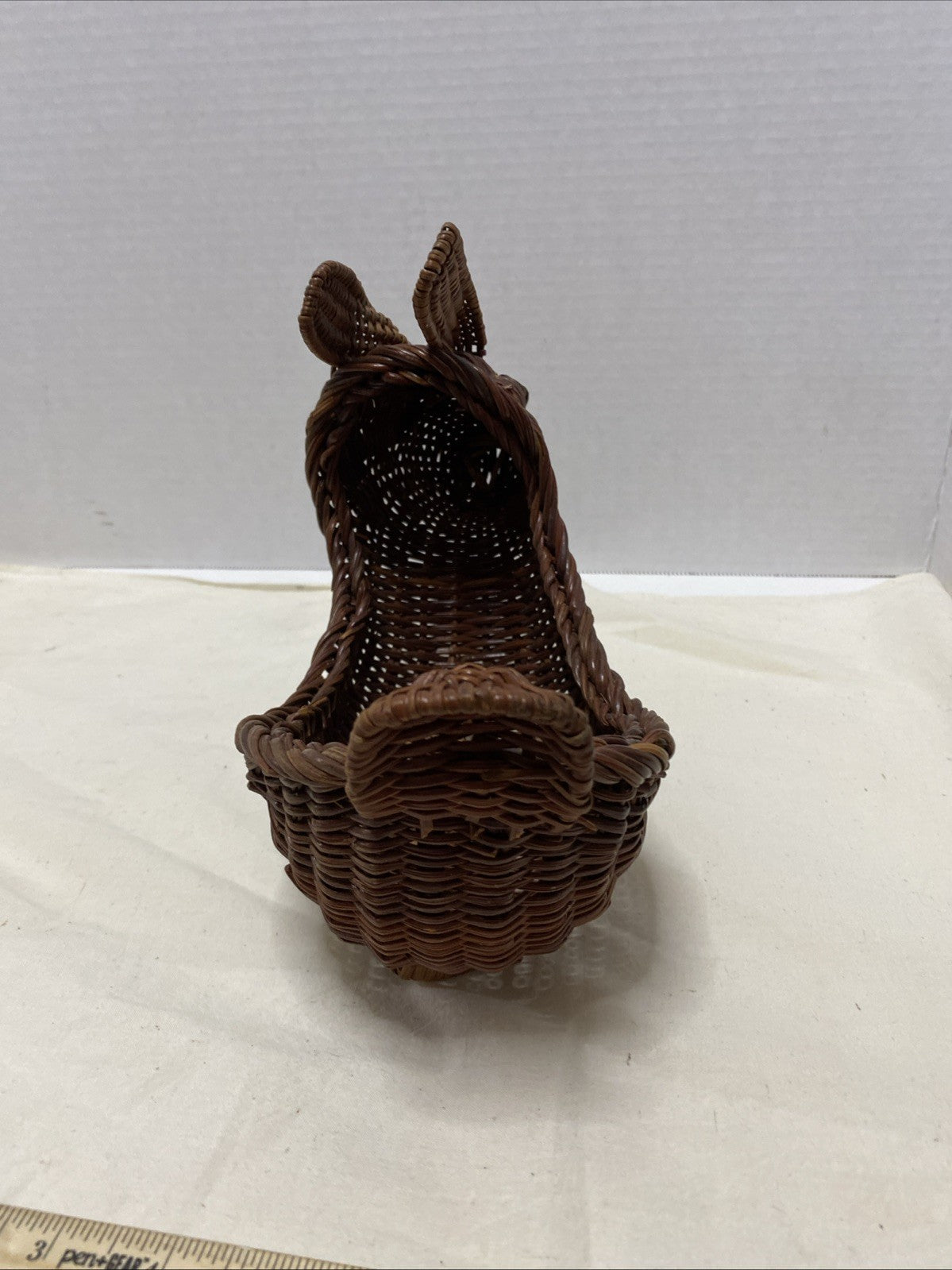 Bunny Rabbit Dark Brown Wicker Bread Basket Centerpiece