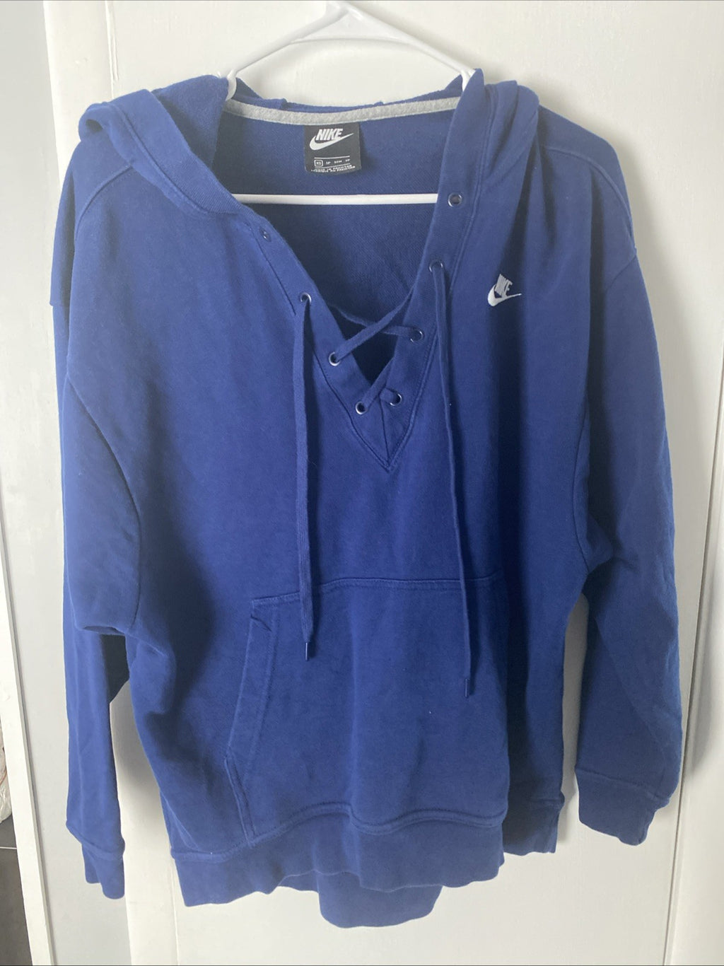 Nike Hoodie Sweatshirt V Neck Pullover Blue Embroidered Logo Extra Small