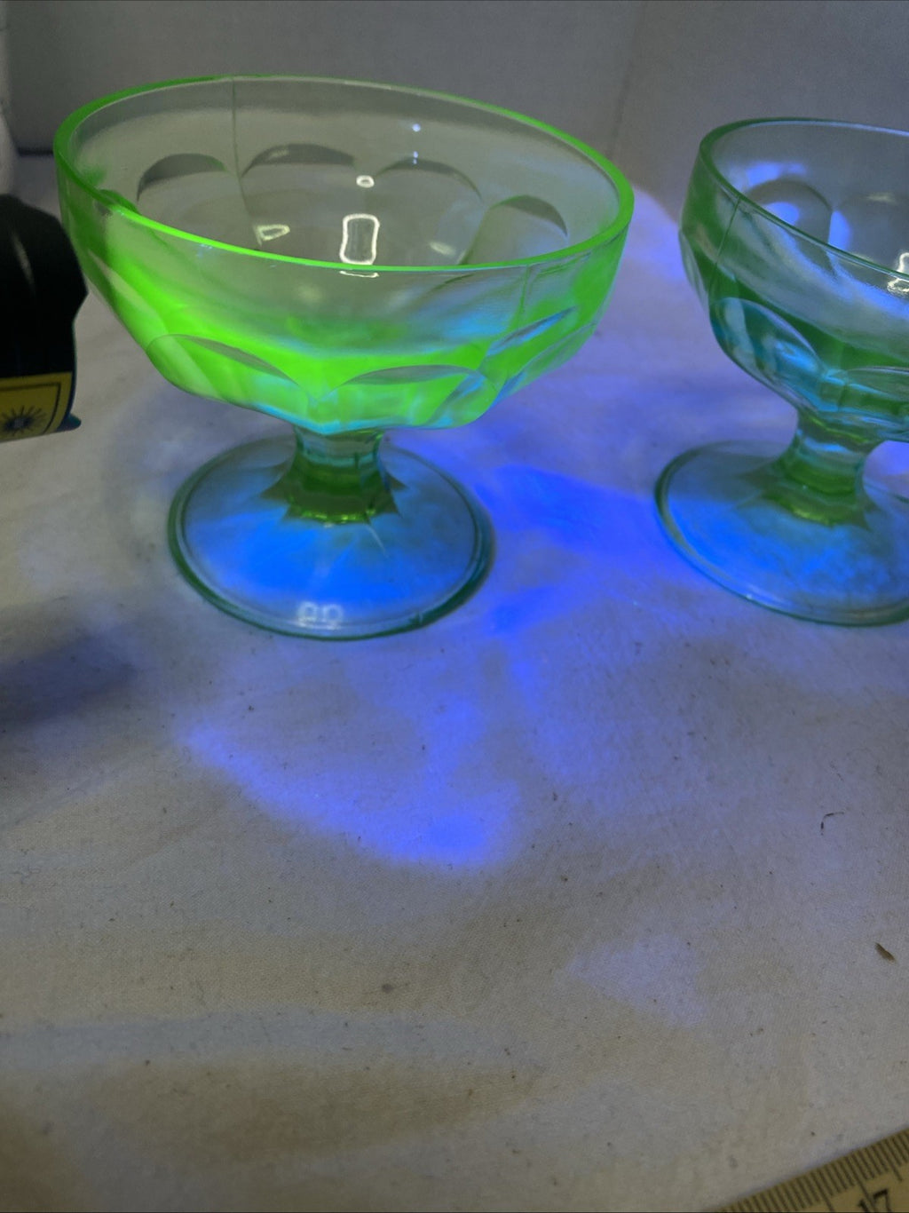 Uranium Green Colored Depression Glass Champagne / Sherbert / Dessert Glasses