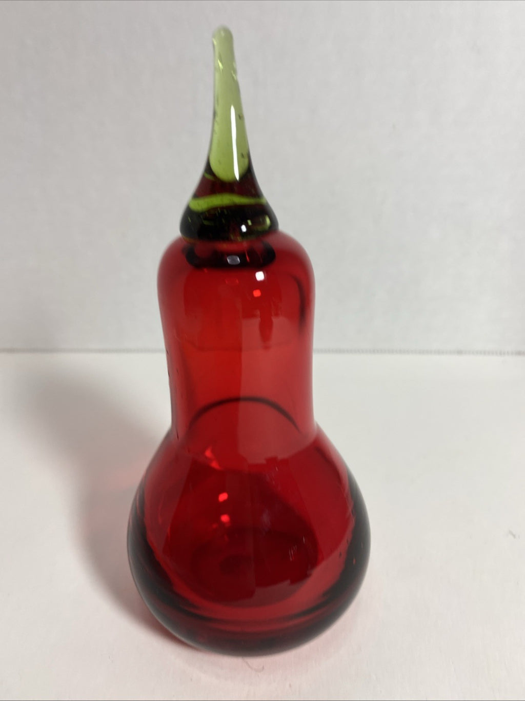 Viking Art Glass Ruby Red Epic Pear Green Stem Hand Blown Figurine Paperweight