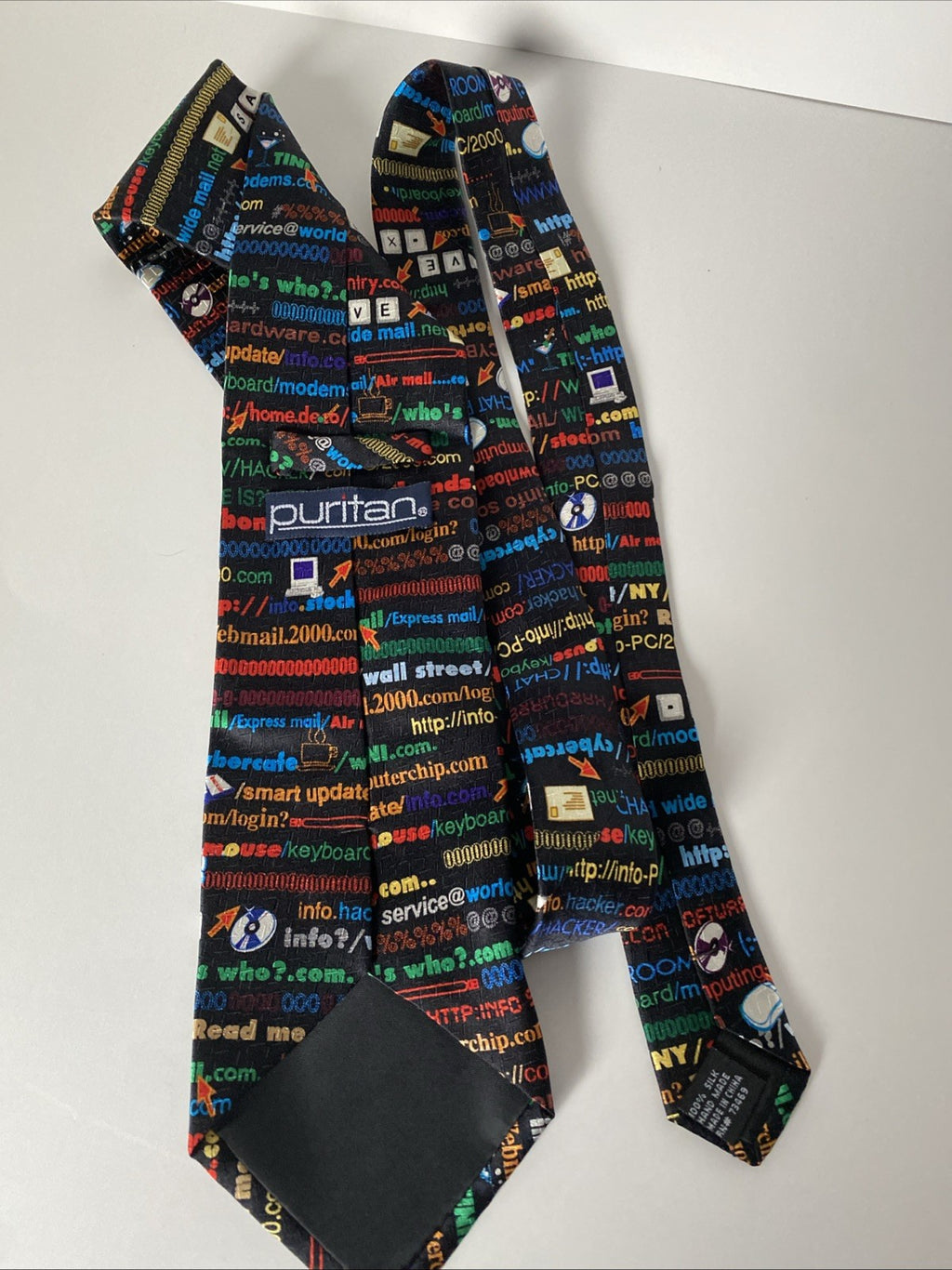Men's Necktie Y2K Internet Cyber Style Tie Black  57" x 4"