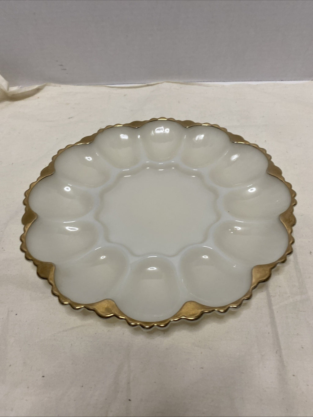 Vintage Anchor Hocking Milk Glass Deviled Egg Plate Serving Tray 10” Platter