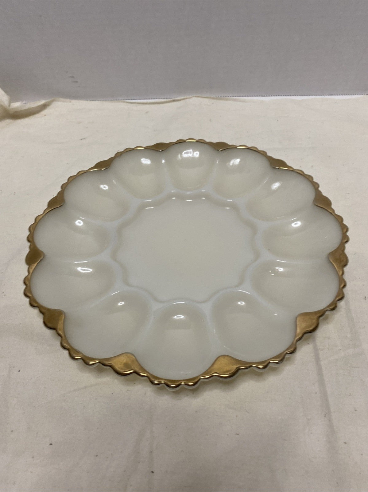 Vintage Anchor Hocking Milk Glass Deviled Egg Plate Serving Tray 10” Platter