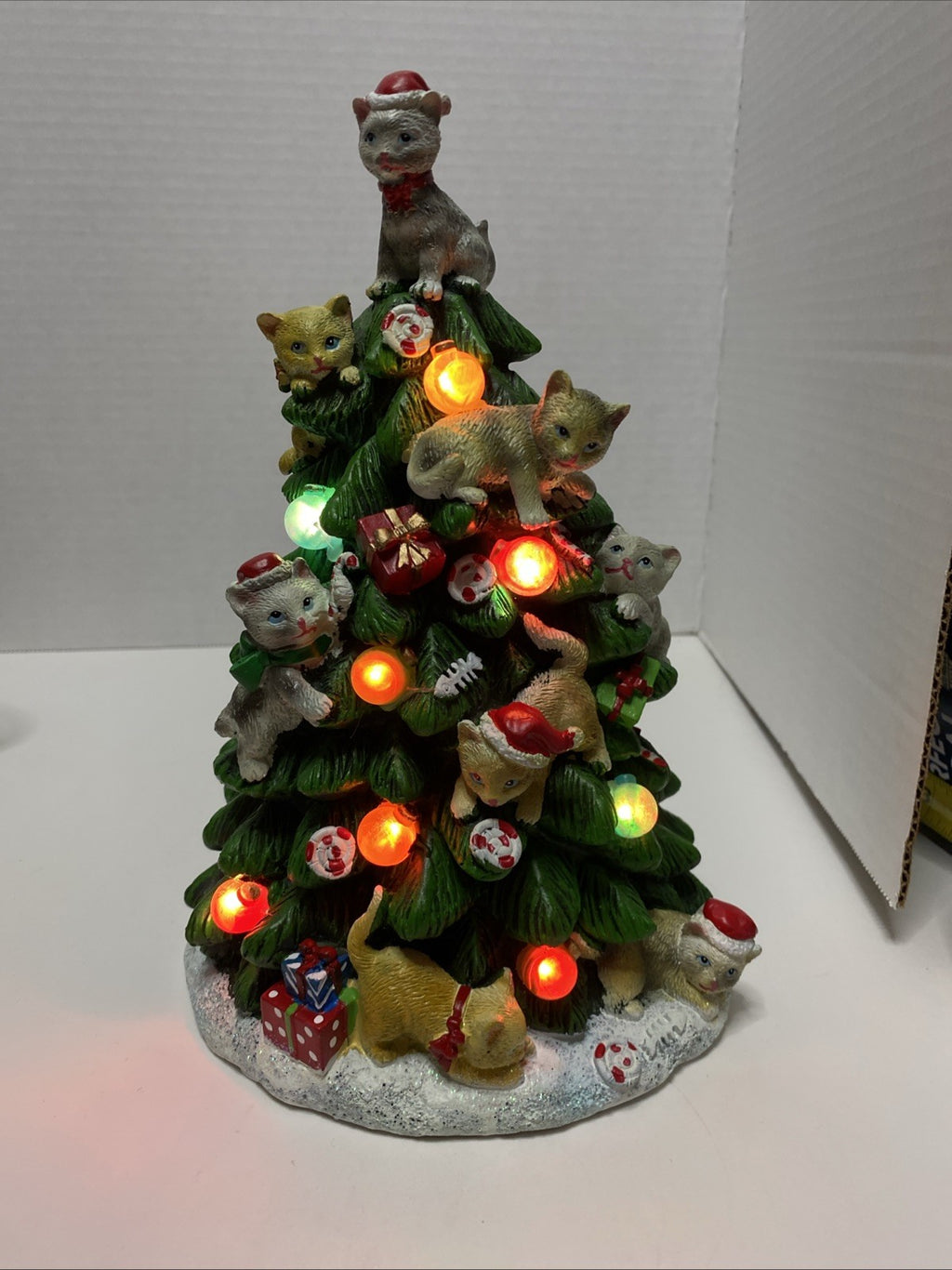 Kitty Holiday Christmas Tree Lakeside Collection Light Up Table Top Decor 9”