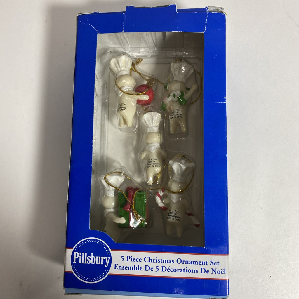 Set Of 5 Mini Pillsbury Doughboy Christmas Ornaments In Box Vintage