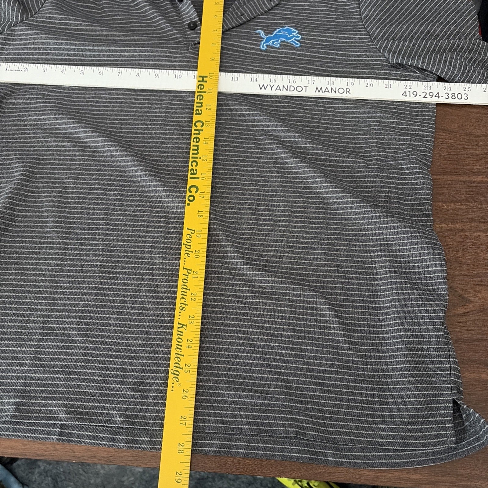 Antigua Men’s XL Detroit Lions Short Sleeve Polo Grey Gray Stripe Short