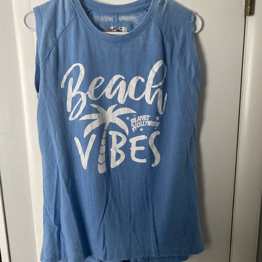 Planet Hollywood sleeveless shirt Beach vibes size large blue