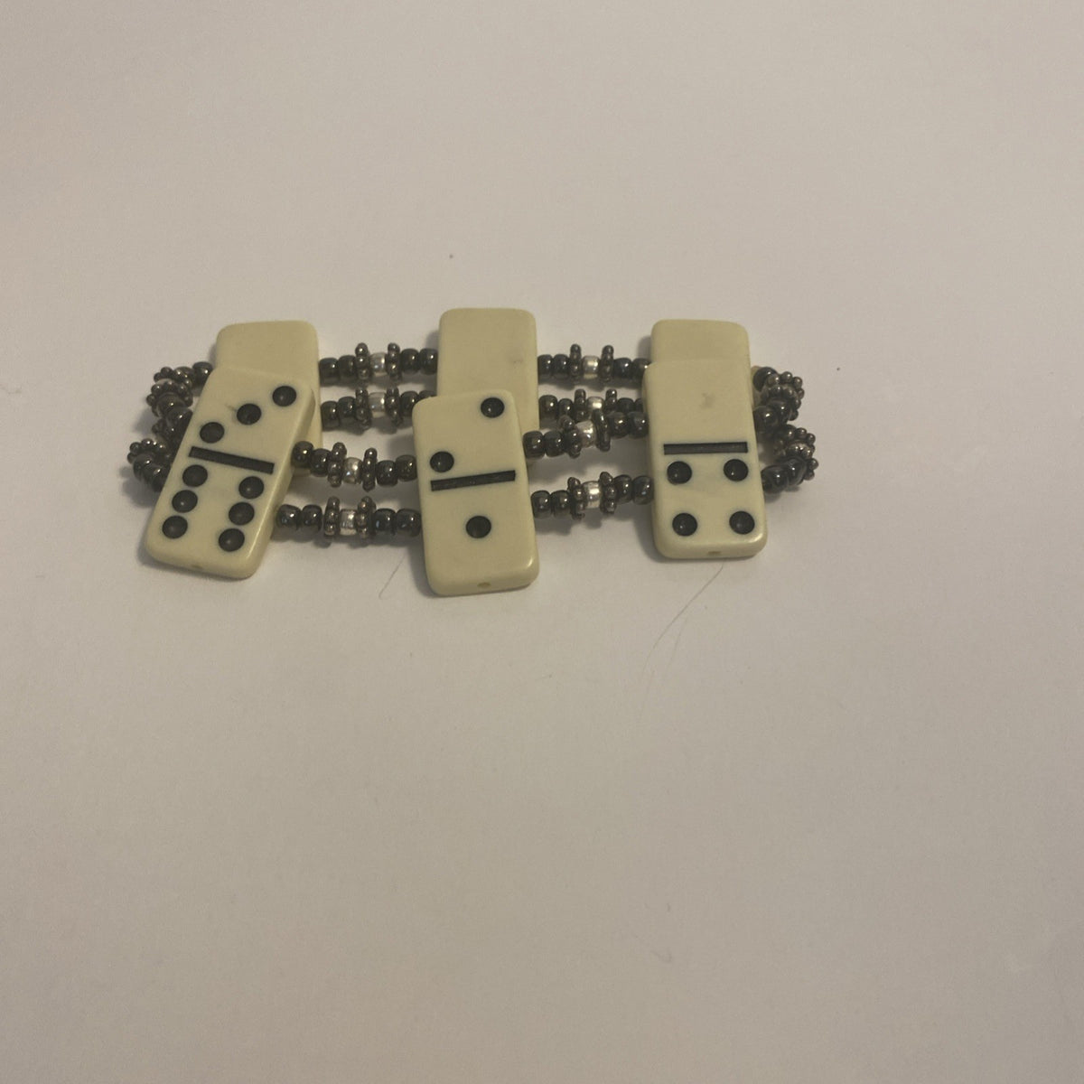 Vintage Plastic Ivory Color Domino Wide Stretch Bracelet