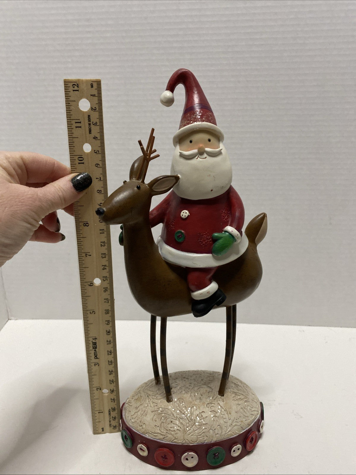 Jessica Flick Cute as a Button Santa Sitting on Reindeer Figure Christmas Decor