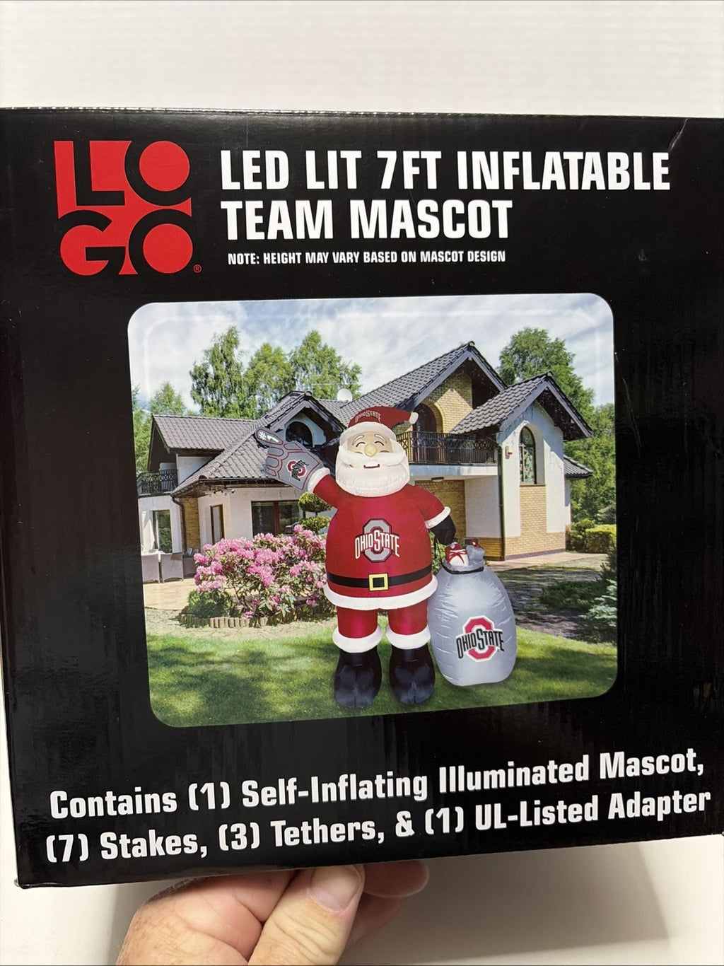 7' Air Blown LED Inflatable NCAA Ohio State University Buckeyes Santa Claus