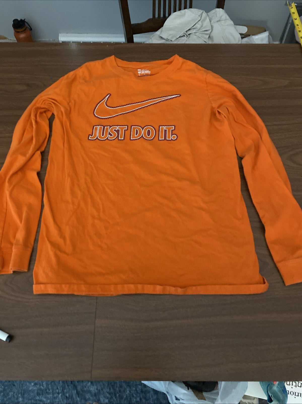 Nike Just Do It Big Logo Long Sleeve T Shirt Youth Sz XL Orange Sportswear