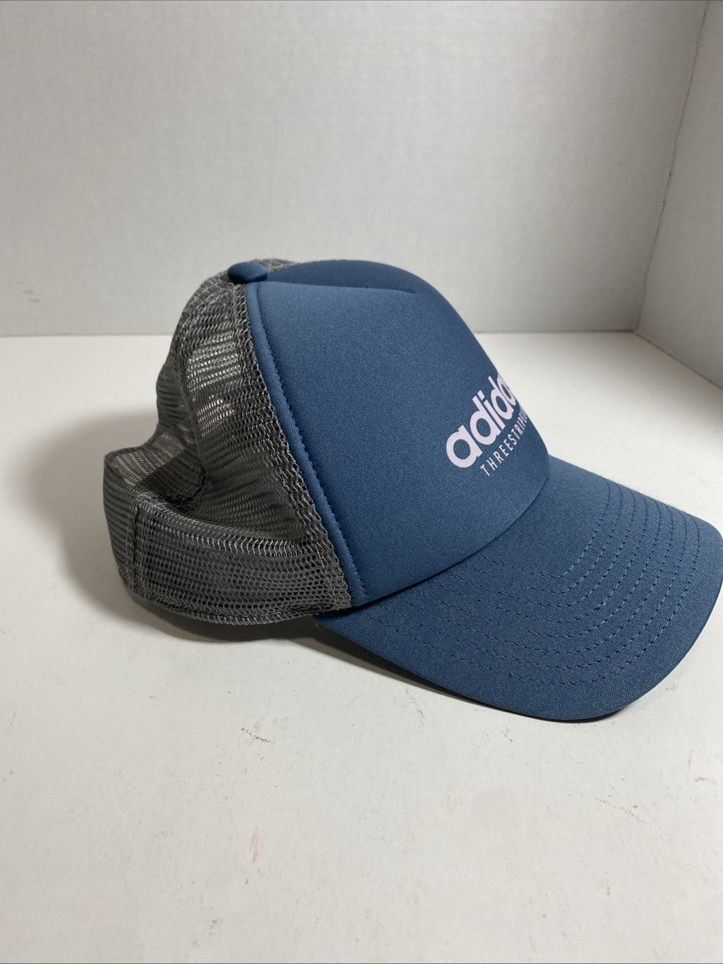 Adidas Three Stripe Life Climalite Slate Blue Gray Mesh Snapback Trucker Hat