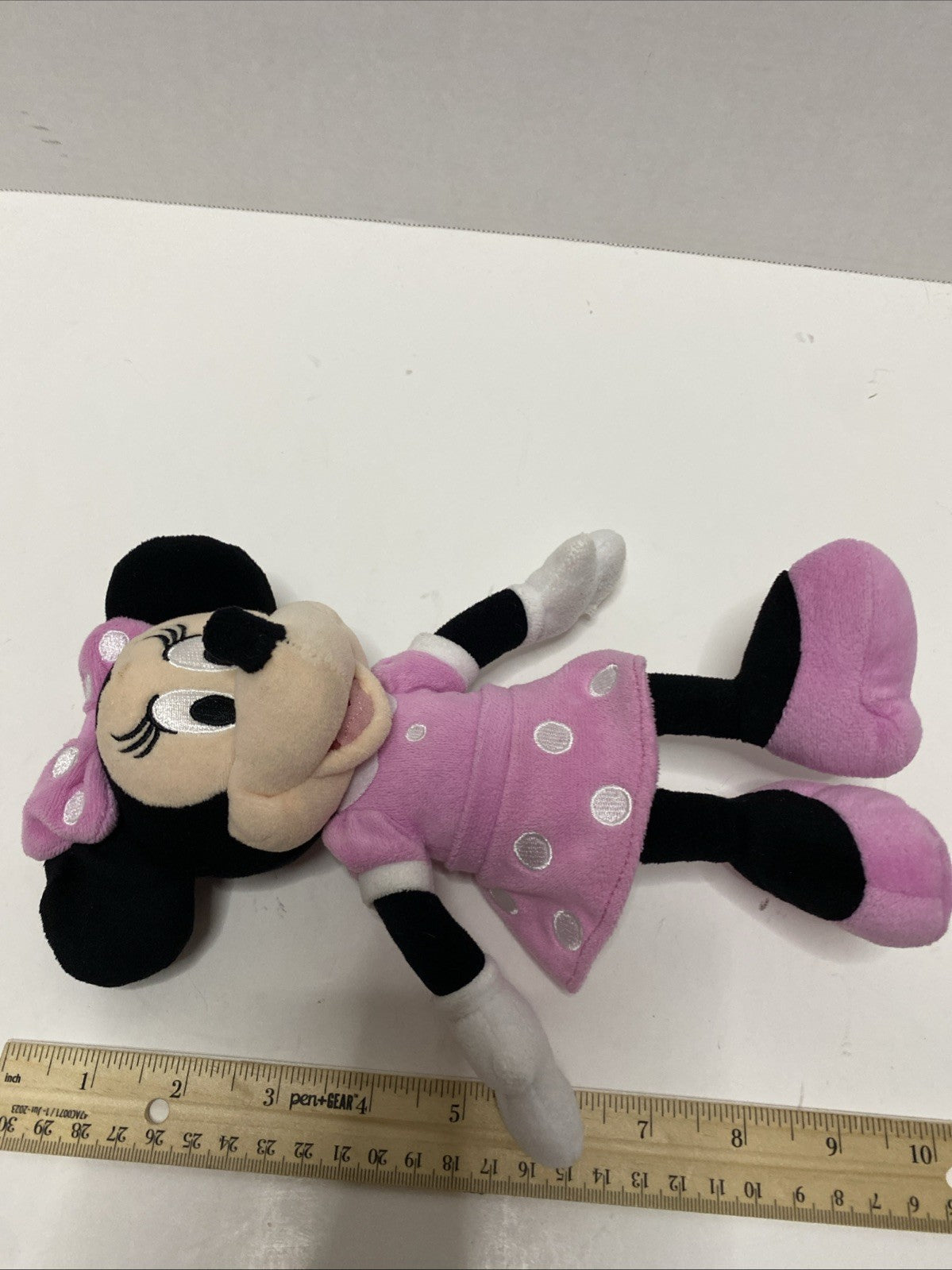 Disney Minnie Mouse Plush Doll Pink Polka Dot Stuffed Animal Toy Bow 10" 