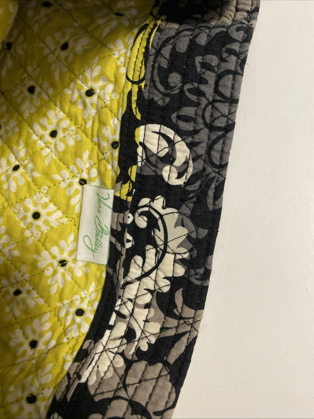 Vera Bradley Baroque Shoulder Bag Purse Black Chartreuse Gray