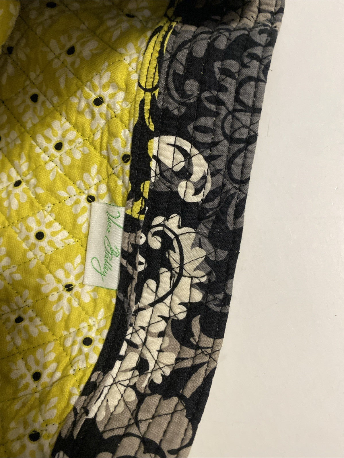 Vera Bradley Baroque Shoulder Bag Purse Black Chartreuse Gray