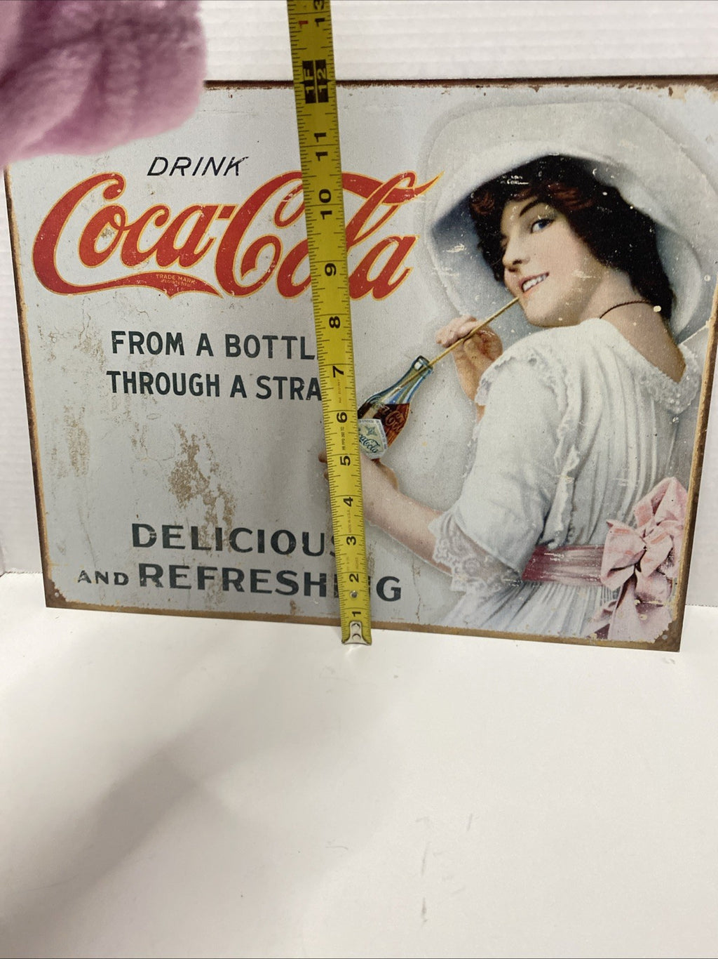 Vintage replica Coke Coca Cola Metal Tin Sign (Coke Lady) 16” x 12”