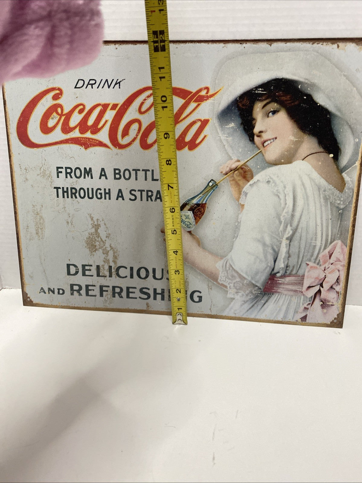 Vintage replica Coke Coca Cola Metal Tin Sign (Coke Lady) 16” x 12”