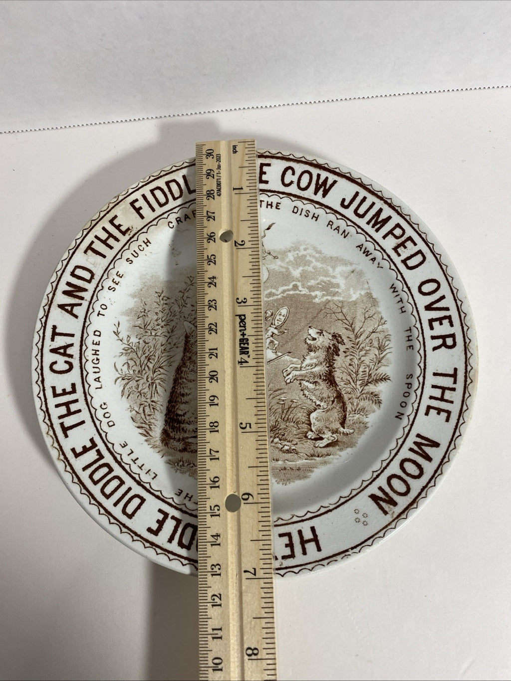 Antique English W&C Hanley Porcelain Nursery Rhyme Plates Cat Cow Fiddle