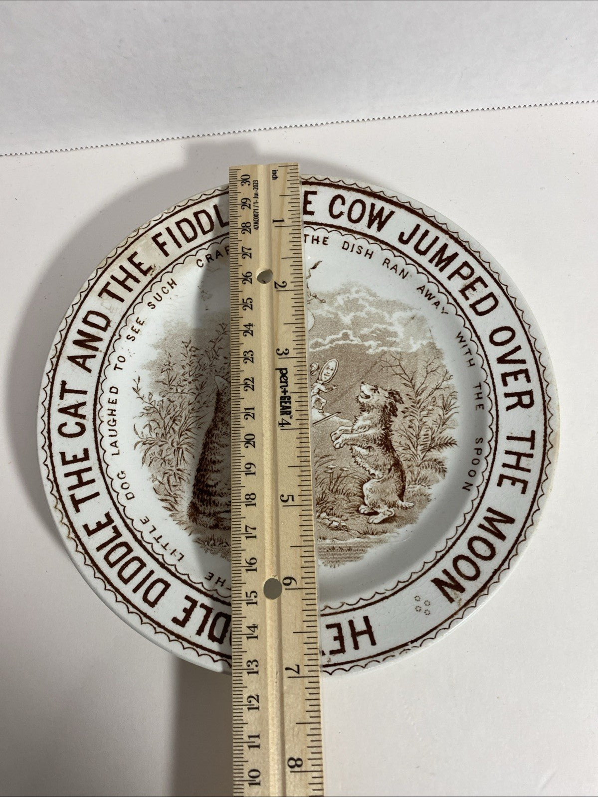 Antique English W&C Hanley Porcelain Nursery Rhyme Plates Cat Cow Fiddle