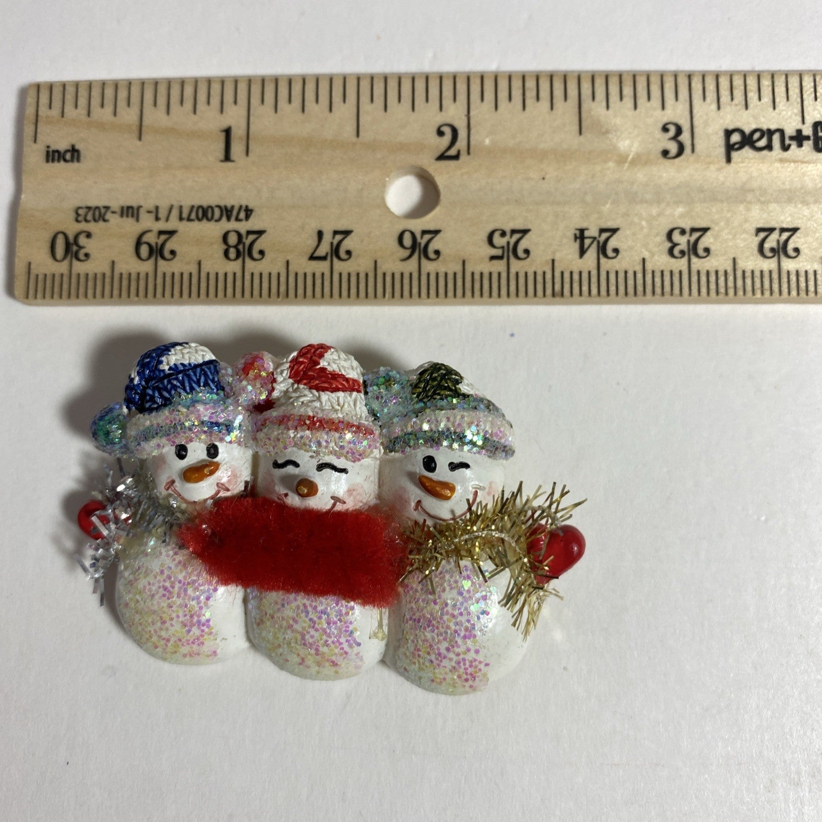 Multicolor Christmas Snowman Trio Lapel Pin Brooch Holiday Festive Primitive