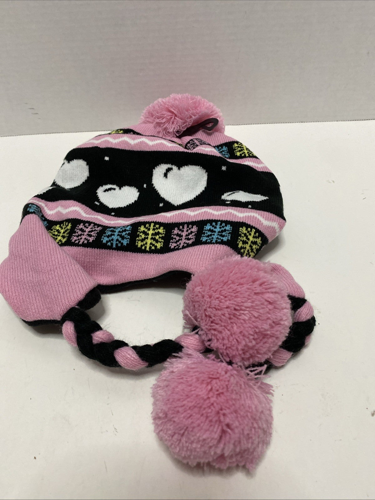 Hello Kitty Beanie Winter Hat with Hearts And Snowflakes /Tassels