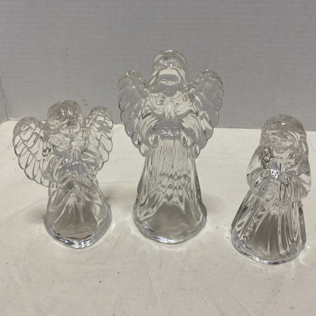 Princess House Nativity Set Lead Crystal Lot 3 Vintage Glass Standing Angel Pray
