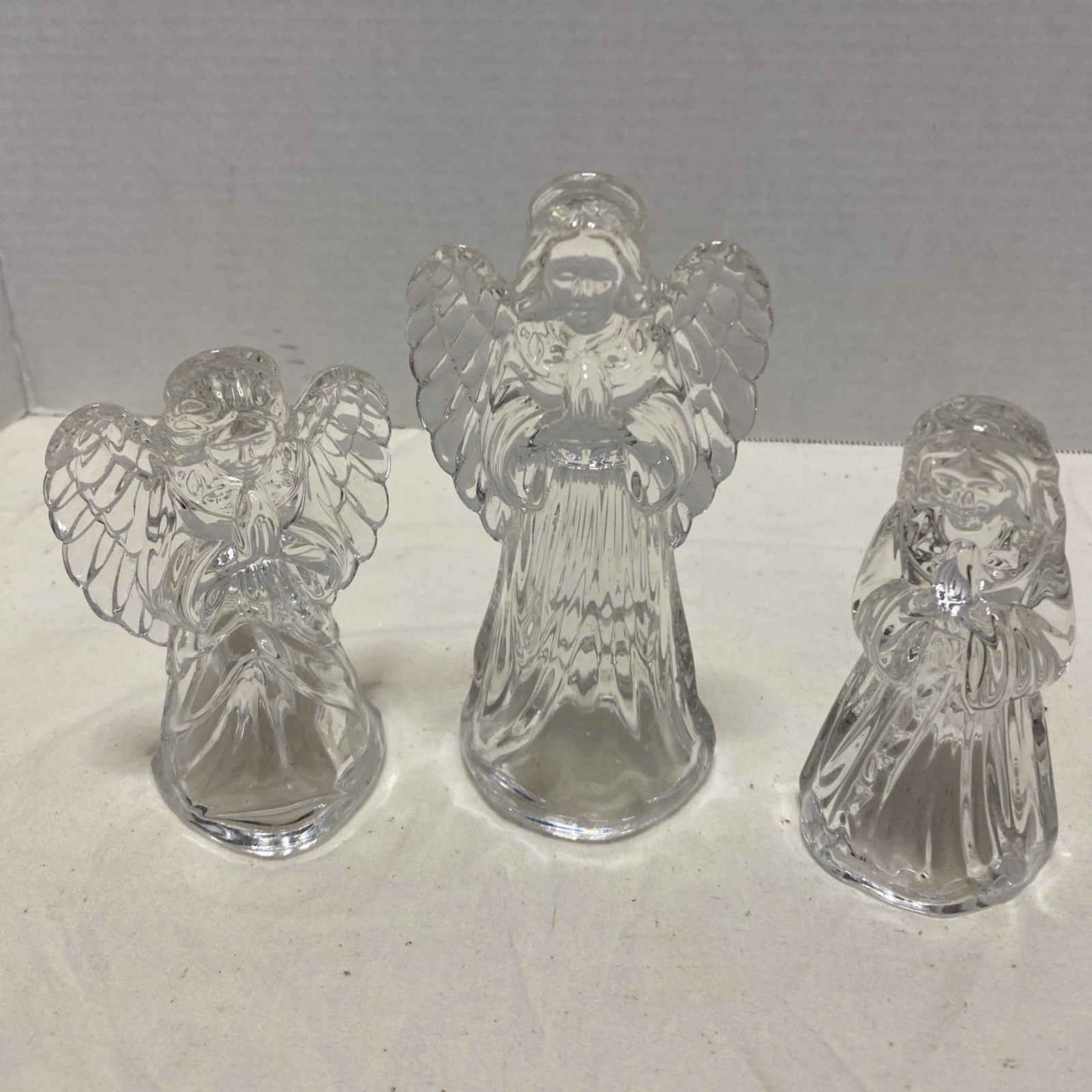 Princess House Nativity Set Lead Crystal Lot 3 Vintage Glass Standing Angel Pray