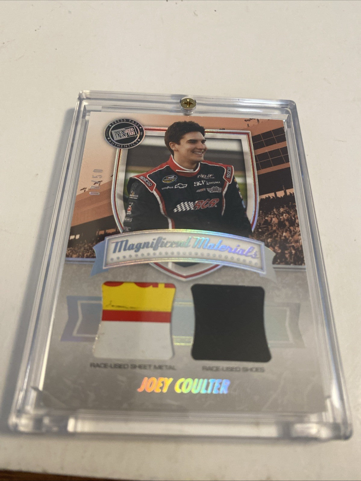 Joey Coulter 2012 Press Pass Magnificent Materials Race Used Metal Shoes 08/50