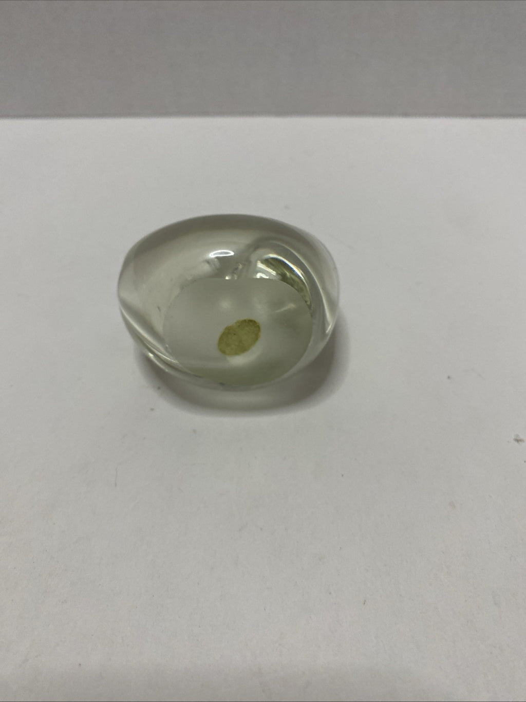 Vintage Clear With Yellowing Glass Paperweight Swan 4”
