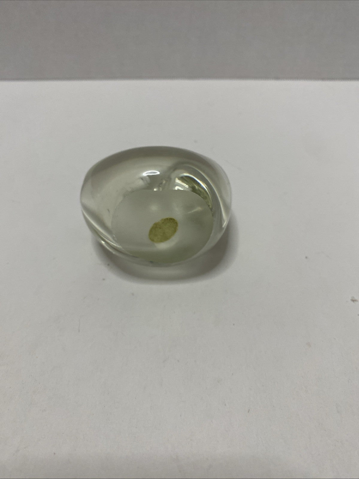 Vintage Clear With Yellowing Glass Paperweight Swan 4”