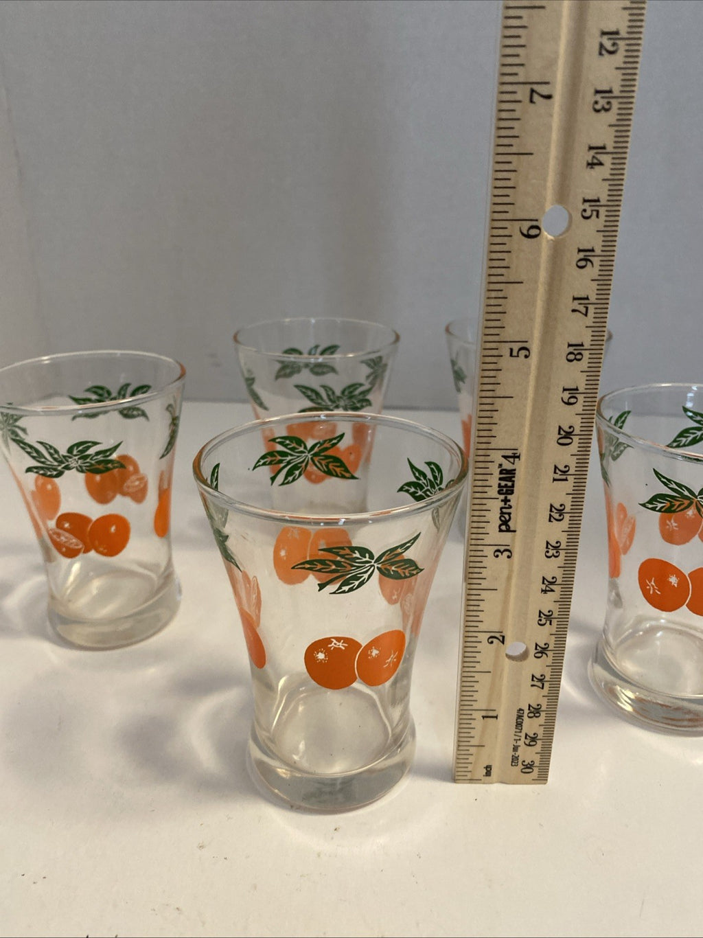 Vintage Retro MCM Oranges Juice Leaf Leaves Sliced Fruit Small Drinking Glass X5